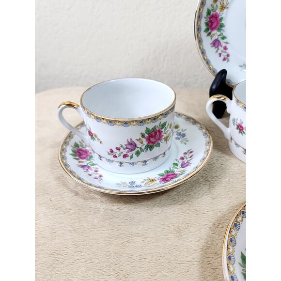 Lipper And Mann Teacup & Saucer 5 1/2" Pink Roses Gold Trim 4 Sets Japan Vintage - Picture 4 of 13